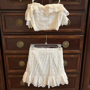 Selfie Leslies- Indikah White Ruffle eyelet Top and Mini Skirt Set